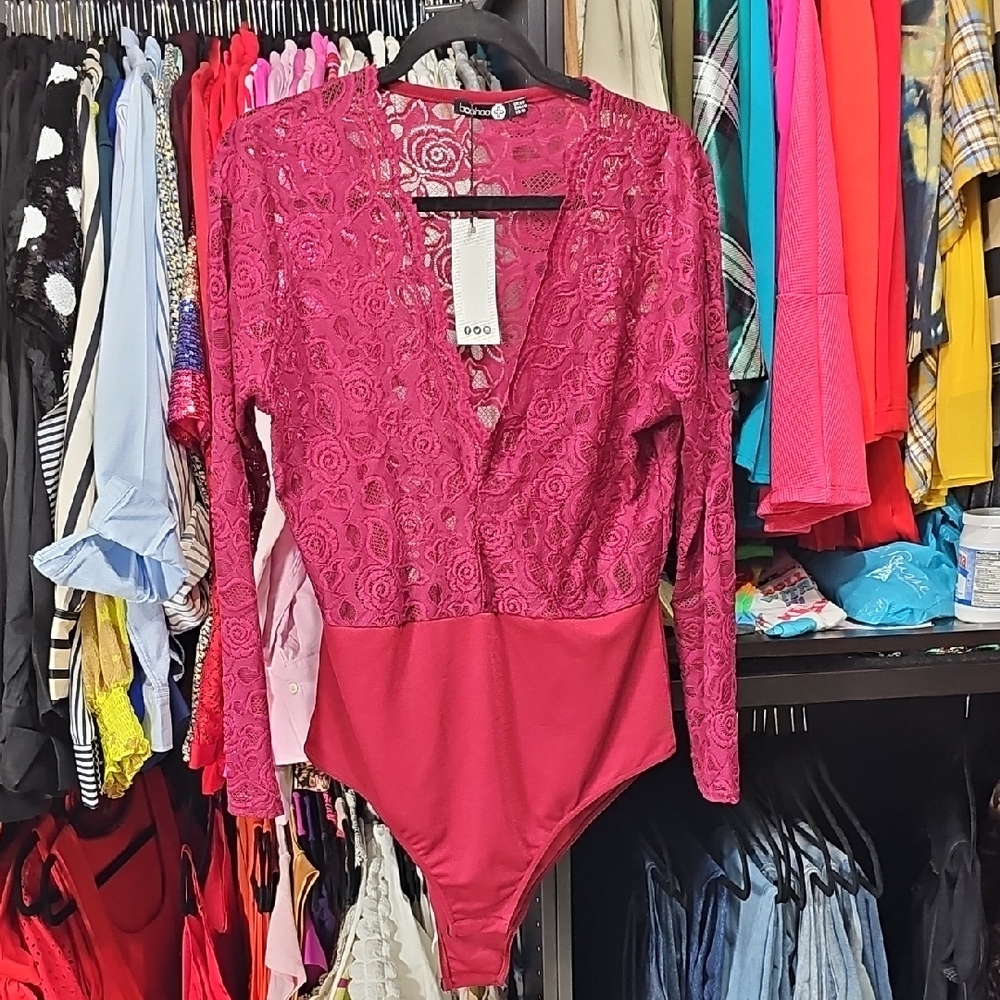 Burgundy Lace Long Sleeve Bodysuit